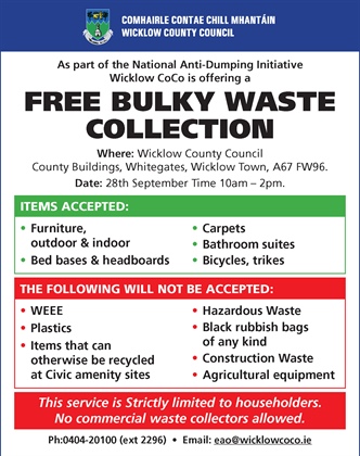 Wicklow County Council Offering a Bulky Waste Day 28th September