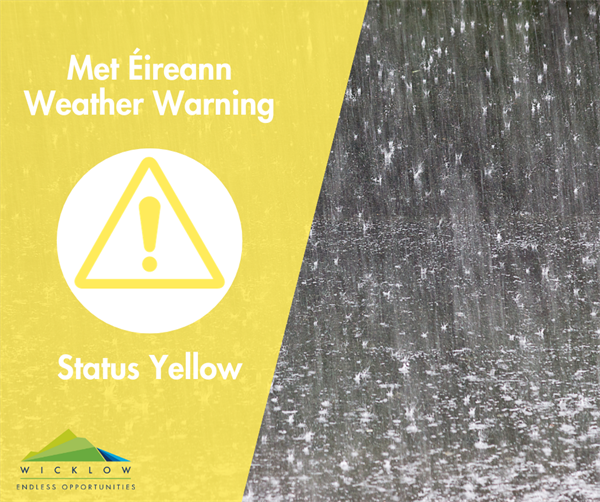 Status Yellow - Rain and wind warning for Dublin and Wicklow -Valid: 12:00 Thursday 26/09/2024 to 20:00 Thursday 26/09/2024