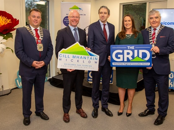 Cathaoirleach Cllr. Paul O'Brien officially launches The GRID (Greystones Regional Innovation District) - a state of the art collaborative workspace alongside Taoiseach Simon Harris